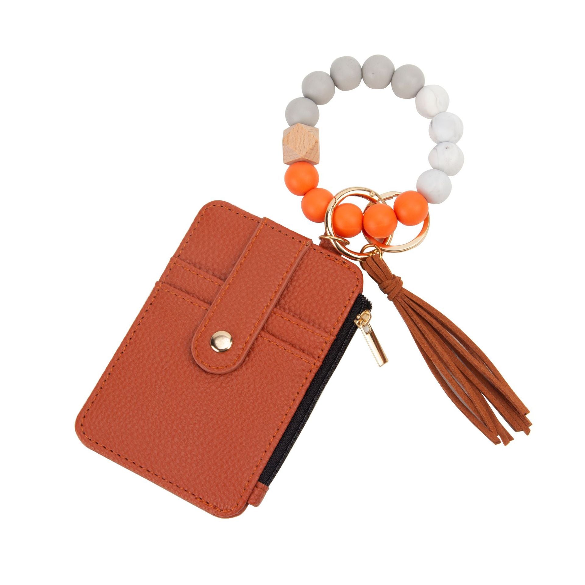 Wholesale Zero Wallet, Wooden Bead Card Bag, Silicone Wrist Keychain